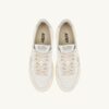 MEDALIST PLATFORM SNEAKERS IN WHITE AND METALIZED SILVER LEATHER