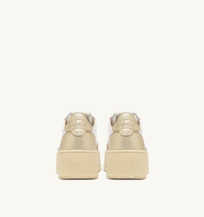 MEDALIST PLATFORM SNEAKERS IN WHITE AND PLATINUM LEATHER