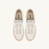 MEDALIST PLATFORM SNEAKERS IN WHITE AND PLATINUM SUEDE AND LEATHER