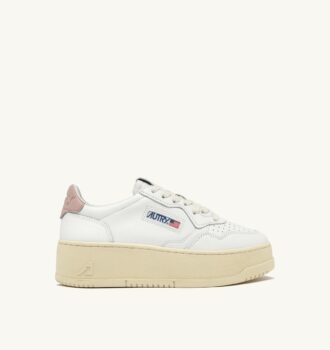 MEDALIST PLATFORM SNEAKERS IN WHITE AND POWDER PINK LEATHER