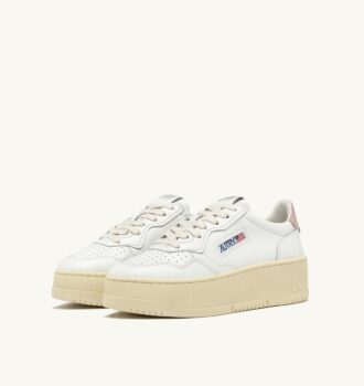 MEDALIST PLATFORM SNEAKERS IN WHITE AND POWDER PINK LEATHER