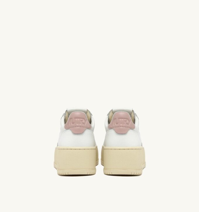 MEDALIST PLATFORM SNEAKERS IN WHITE AND POWDER PINK LEATHER