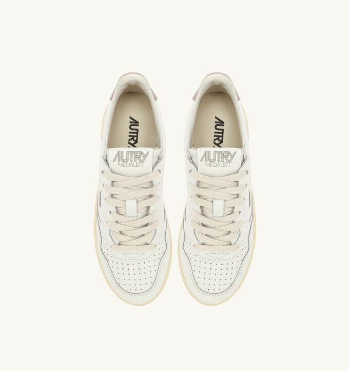 MEDALIST PLATFORM SNEAKERS IN WHITE AND POWDER PINK LEATHER