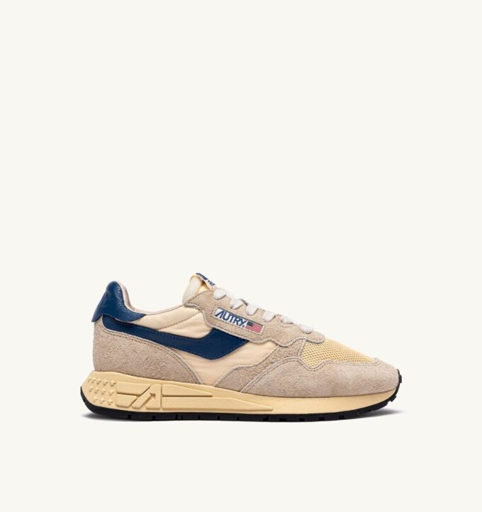 REELWIND LOW SNEAKERS IN NYLON SUEDE AND LEATHER COLOR ECRU AND ENSIGN BLUE