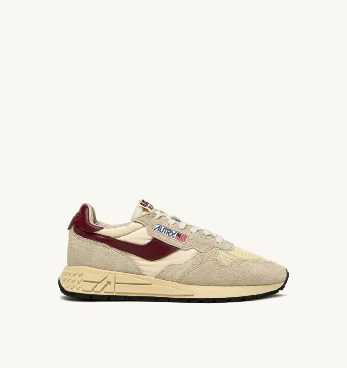 REELWIND LOW SNEAKERS IN NYLON SUEDE AND LEATHER COLOR ECRU AND RUBY WINE