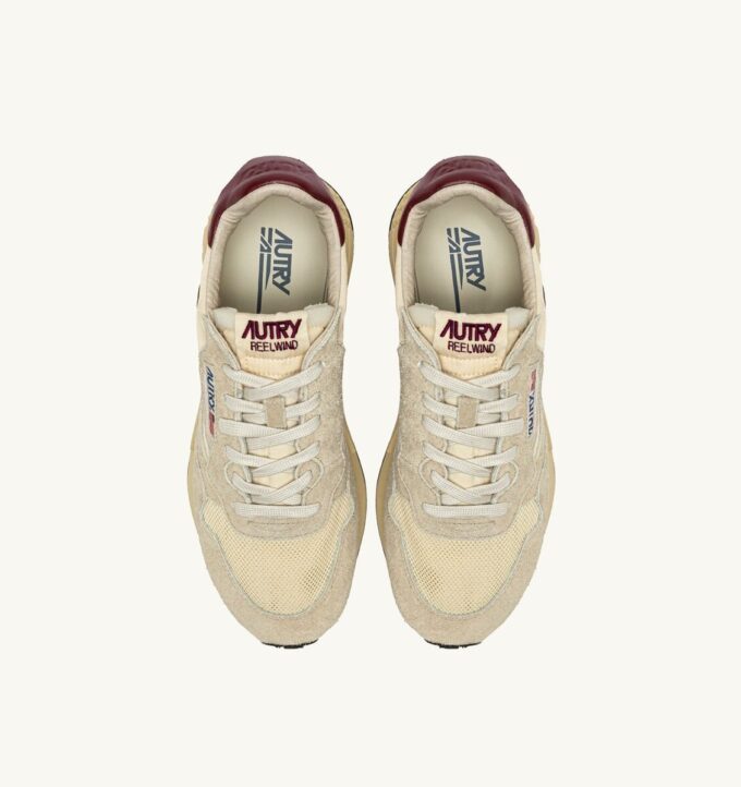 REELWIND LOW SNEAKERS IN NYLON SUEDE AND LEATHER COLOR ECRU AND RUBY WINE