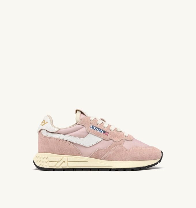 REELWIND LOW SNEAKERS IN WHITE AND POWDER PINK NYLON AND SUEDE