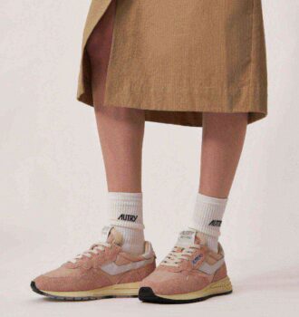 REELWIND LOW SNEAKERS IN WHITE AND POWDER PINK NYLON AND SUEDE