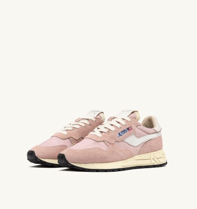 REELWIND LOW SNEAKERS IN WHITE AND POWDER PINK NYLON AND SUEDE