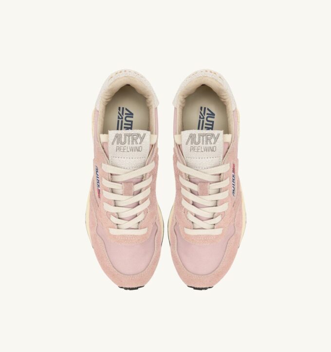 REELWIND LOW SNEAKERS IN WHITE AND POWDER PINK NYLON AND SUEDE