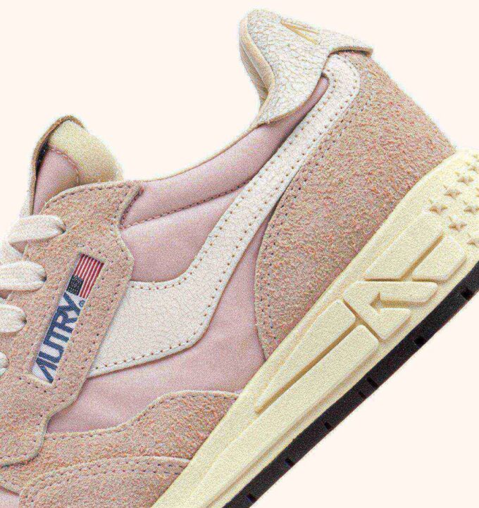 REELWIND LOW SNEAKERS IN WHITE AND POWDER PINK NYLON AND SUEDE