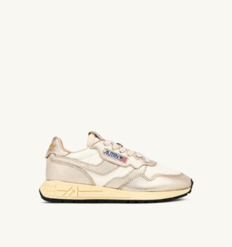 REELWIND LOW SNEAKERS IN WHITE NYLON AND GOLD TONE METALIZED LEATHER