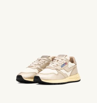 REELWIND LOW SNEAKERS IN WHITE NYLON AND GOLD TONE METALIZED LEATHER