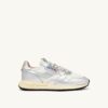 REELWIND LOW SNEAKERS IN WHITE NYLON AND SILVER TONE METALIZED LEATHER
