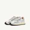 REELWIND LOW SNEAKERS IN WHITE NYLON AND SILVER TONE METALIZED LEATHER