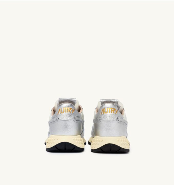 REELWIND LOW SNEAKERS IN WHITE NYLON AND SILVER TONE METALIZED LEATHER