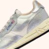 REELWIND LOW SNEAKERS IN WHITE NYLON AND SILVER TONE METALIZED LEATHER