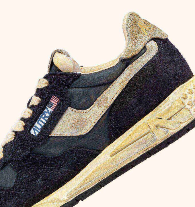 REELWIND SUPER VINTAGE SNEAKERS IN BLACK NYLON AND SUEDE