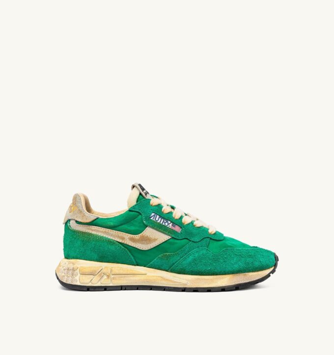 REELWIND SUPER VINTAGE SNEAKERS IN GREEN NYLON AND SUEDE