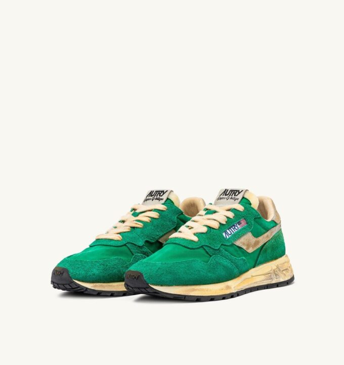REELWIND SUPER VINTAGE SNEAKERS IN GREEN NYLON AND SUEDE