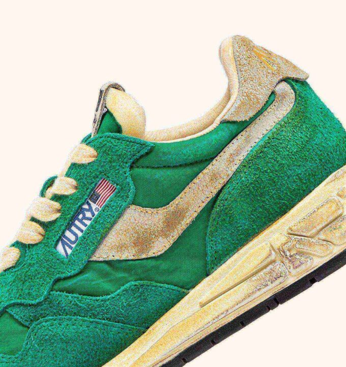 REELWIND SUPER VINTAGE SNEAKERS IN GREEN NYLON AND SUEDE