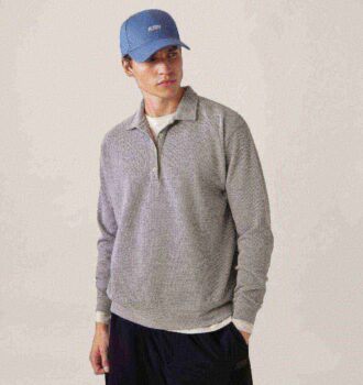 UNISEX TONAL LOGO WAFFLE LONG-SLEEVE POLO