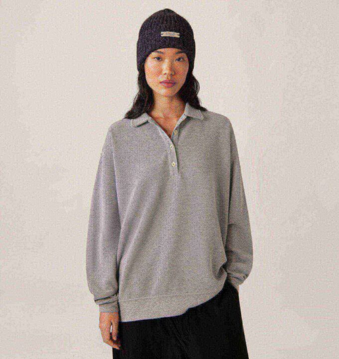 UNISEX TONAL LOGO WAFFLE LONG-SLEEVE POLO