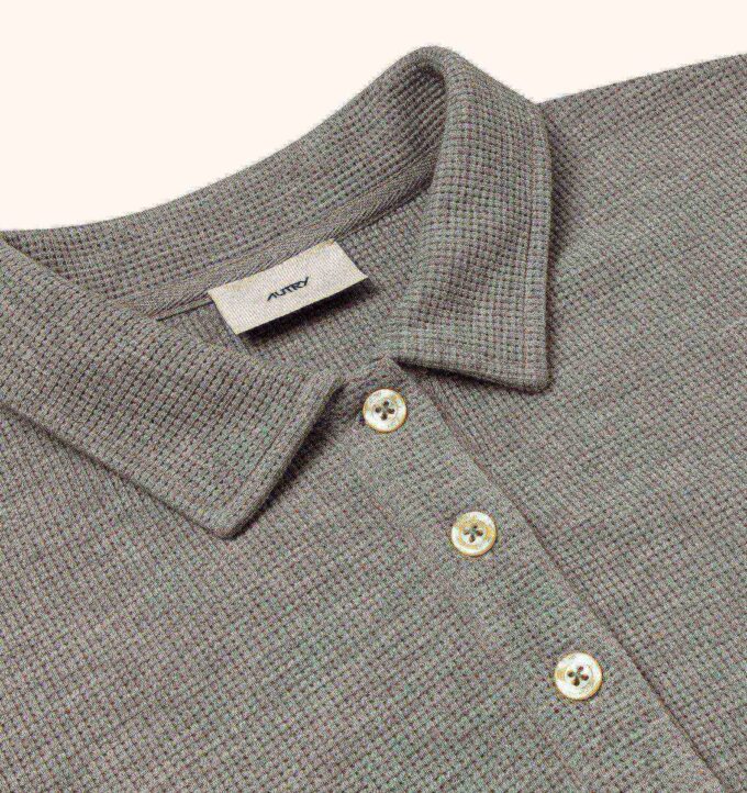 UNISEX TONAL LOGO WAFFLE LONG-SLEEVE POLO