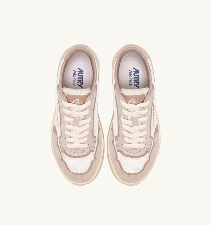 WILDPACE LOW SNEAKERS IN WHISPER WHITE AND SAND MESH AND SUEDE